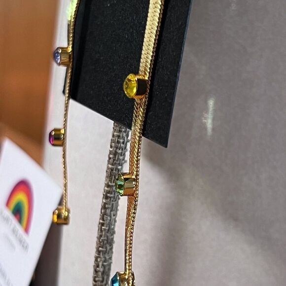 NWT Kurt Geiger London Rainbow Crystal Snake Chain Linear Multi Color Earrings - Picture 5 of 7